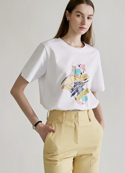 [한정수량] [Theonme] 멧걸리 콜라쥬 컬러 드로잉 프린팅 티셔츠